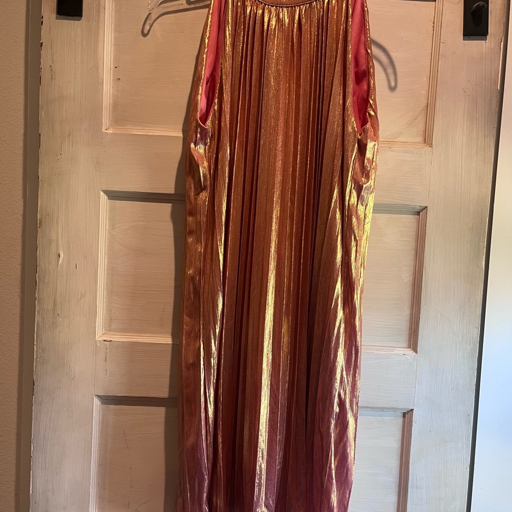 Metallic Rose Gold Pleated Party Dress